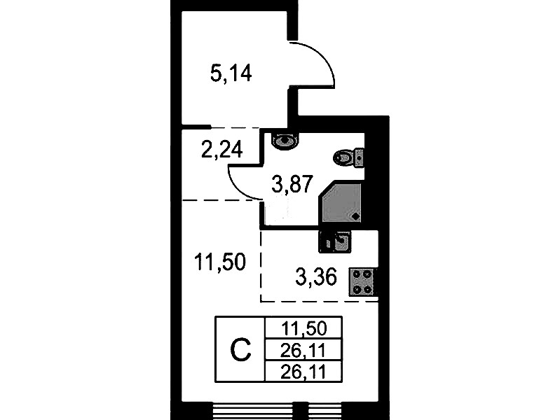 Квартира студия 26.11 м², 1/15 эт., ЖК «Невская Долина»